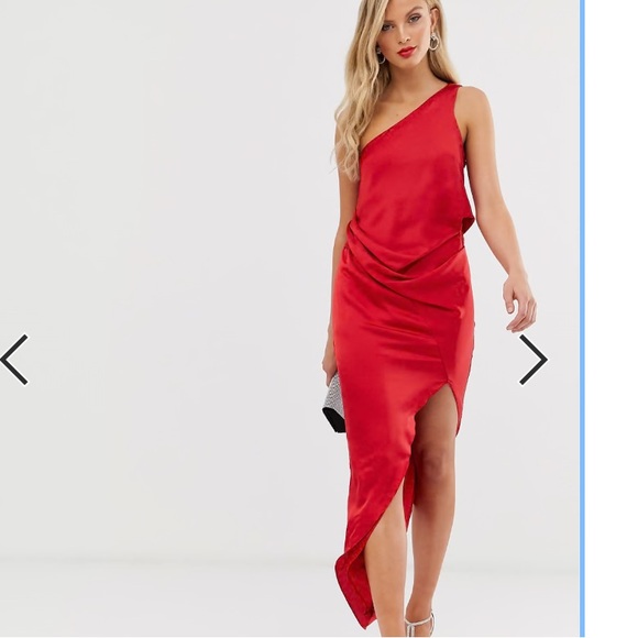 ASOS Dresses & Skirts - ASOS Design red satin one shoulder asymmetrical hem dress, 6